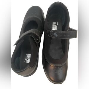Drew Rose Mary Jane Black Leather Shoes accommodates orthotics Sz 9-1/2 N
